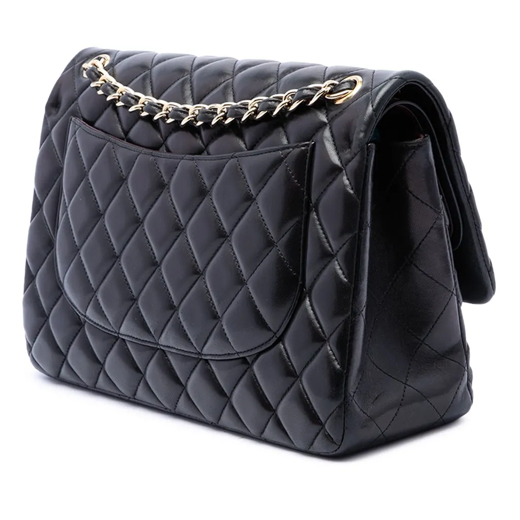 Chanel Jumbo Classic Lambskin Double Flap Black Leather Very good - Back View