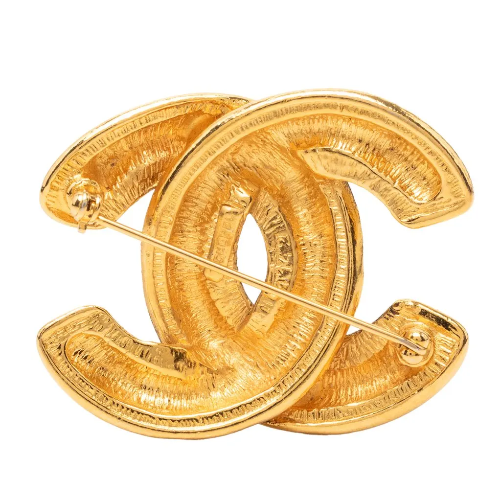 Chanel CC Gold Plated Quilted Brooch Gold Metal Very good - Back View
