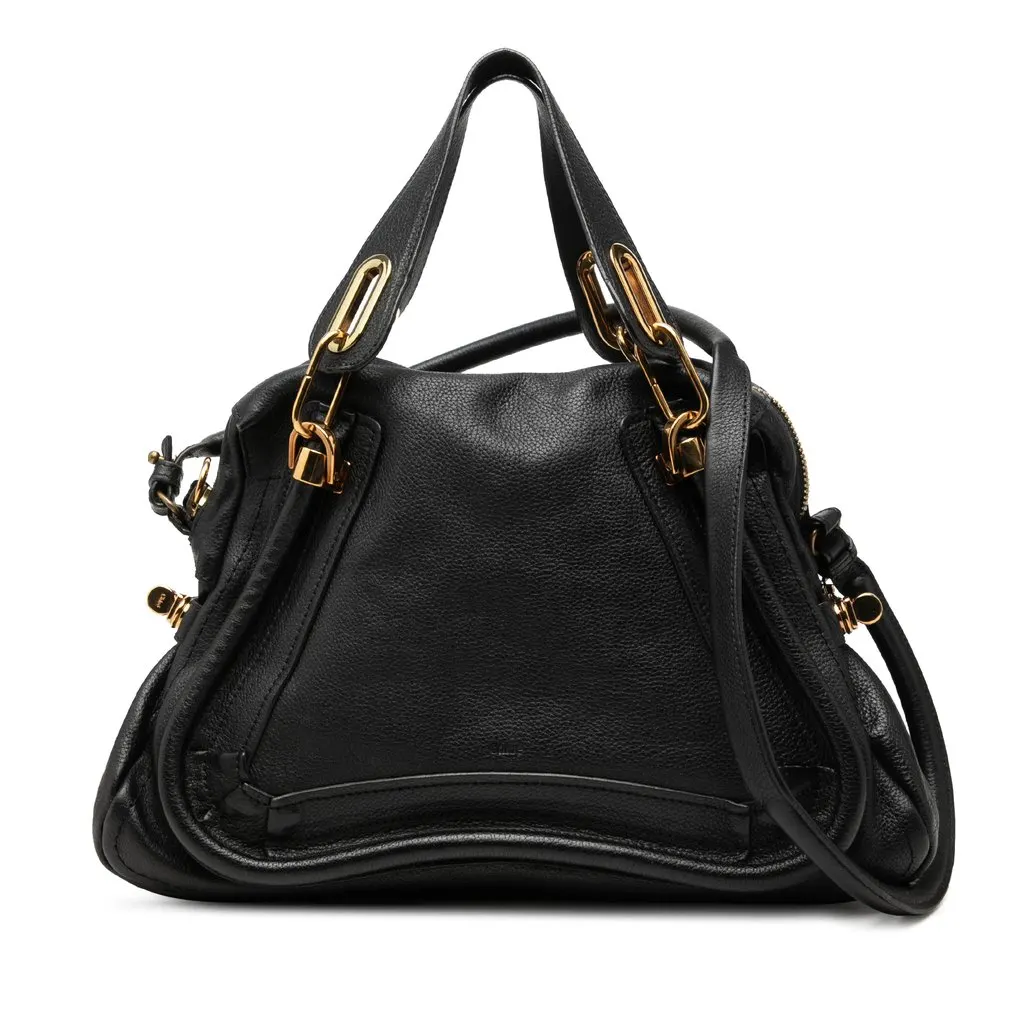 Chloé Medium Pebbled Leather Paraty Satchel Black Leather Good - Front View