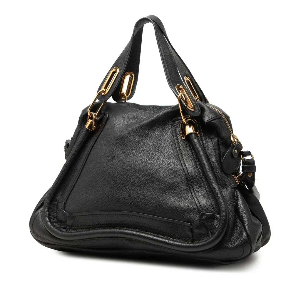 Chloé Medium Pebbled Leather Paraty Satchel Black Leather Good - Back View