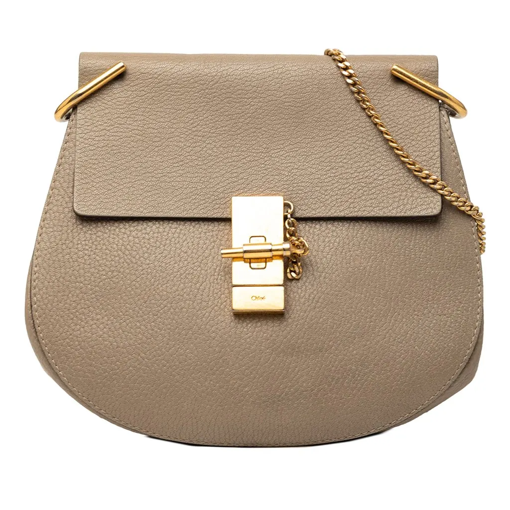 Chloé Small Grained Calfskin Drew Crossbody Brown Leather Very good - Front View
