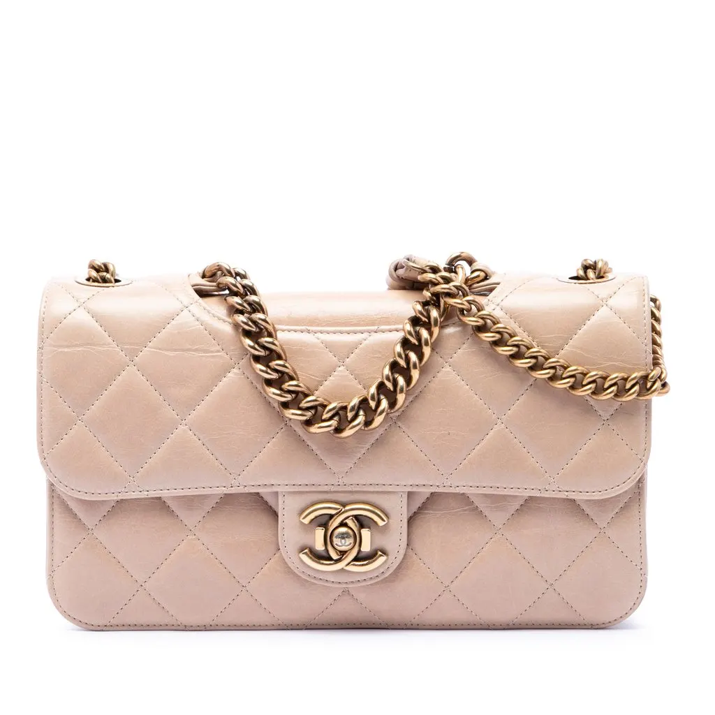 Chanel Medium Quilted Aged Calfskin Perfect Edge Flap Beige Leather Very good - Front View