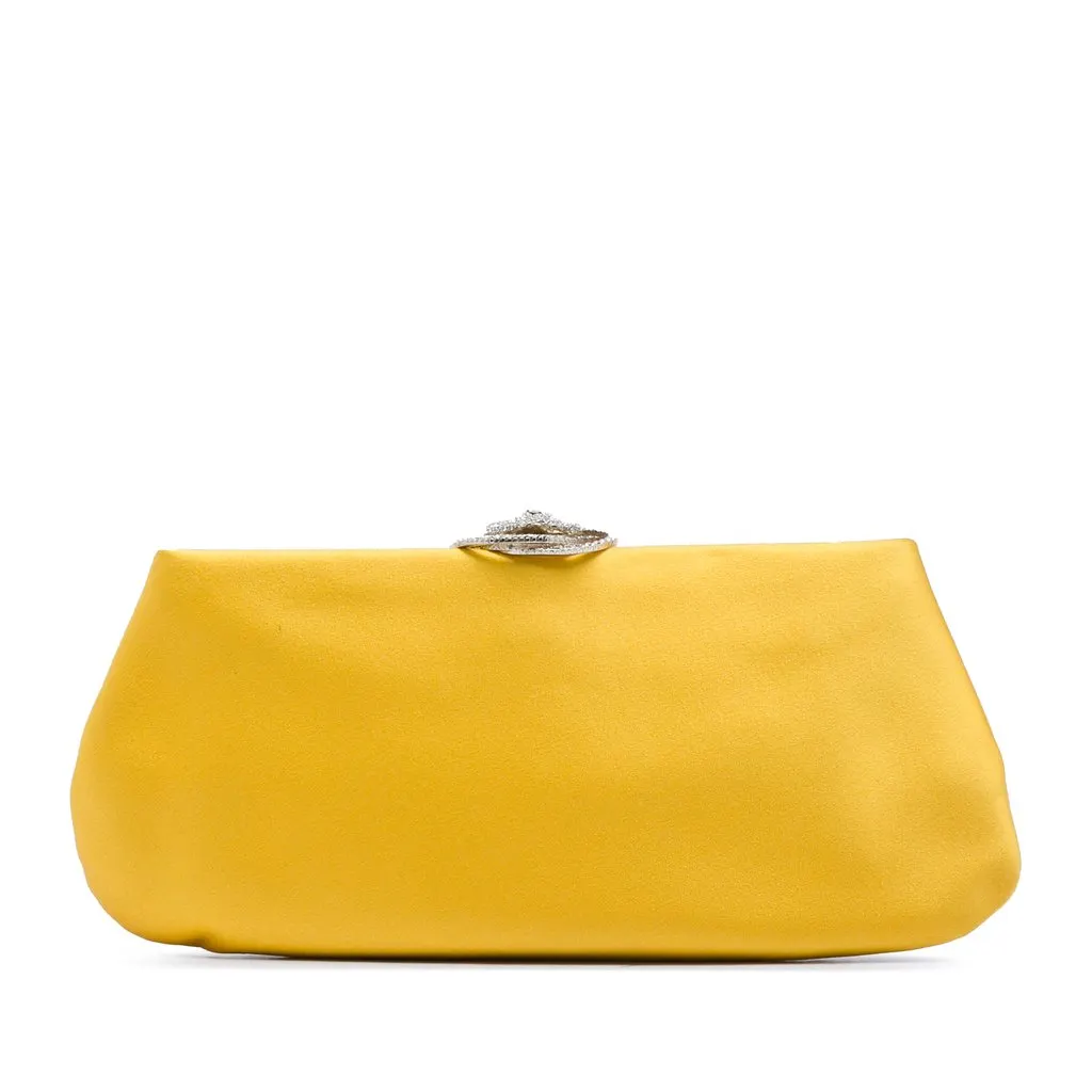 Chanel Satin Crystal Camellia Evening Frame Clutch Yellow Very good - Front View
