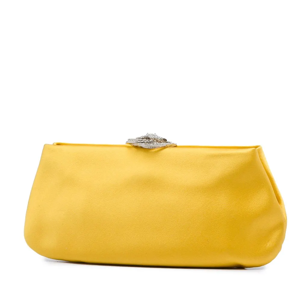 Chanel Satin Crystal Camellia Evening Frame Clutch Yellow Very good - Back View