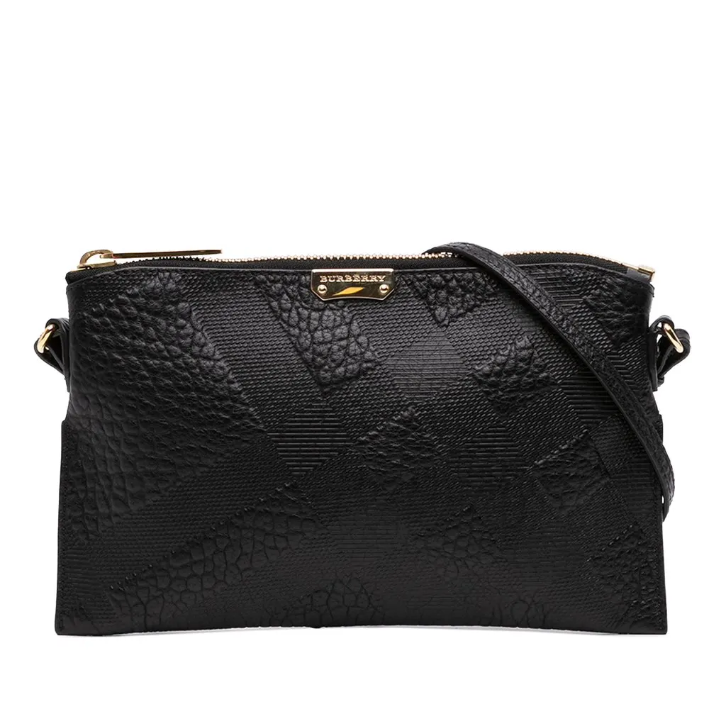 Burberry Small Grain Check Embossed Leather Chichester Crossbody Black Leather Good - Front View