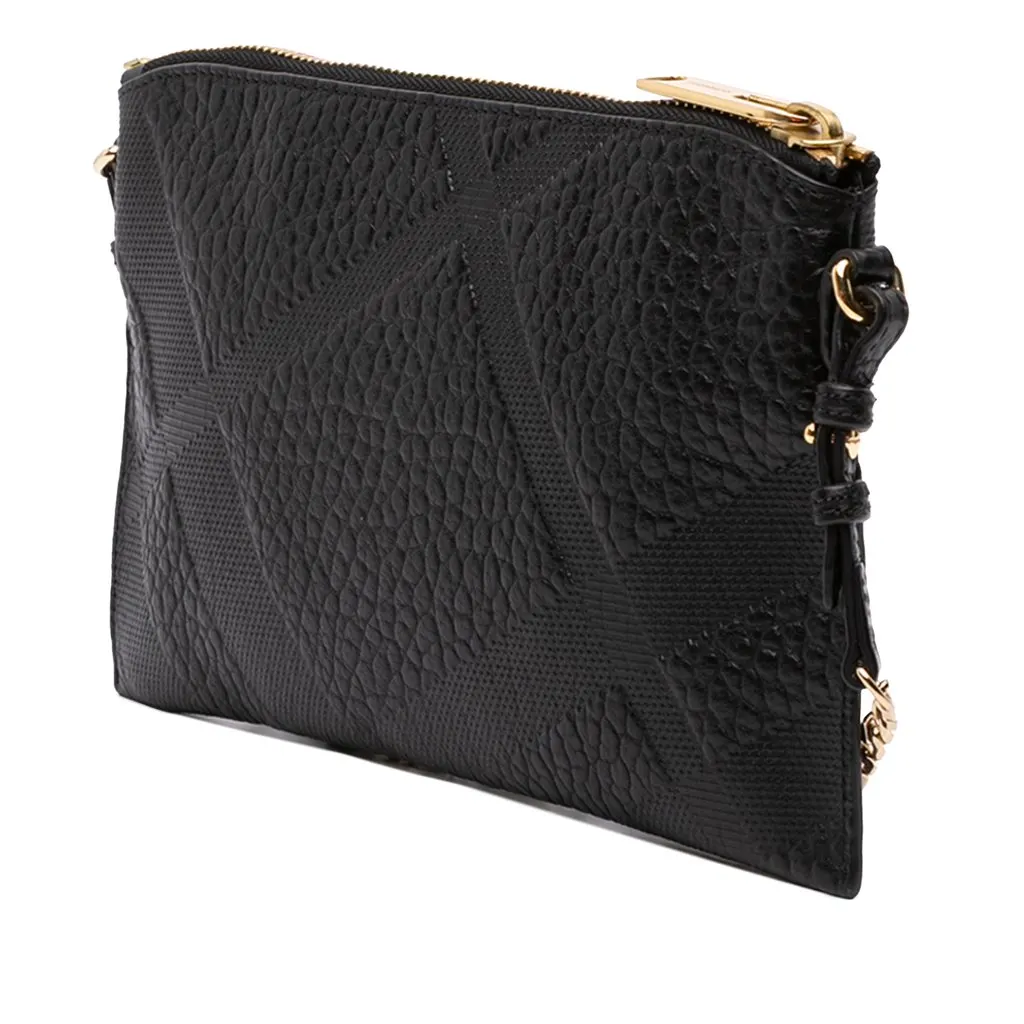 Burberry Small Grain Check Embossed Leather Chichester Crossbody Black Leather Good - Back View