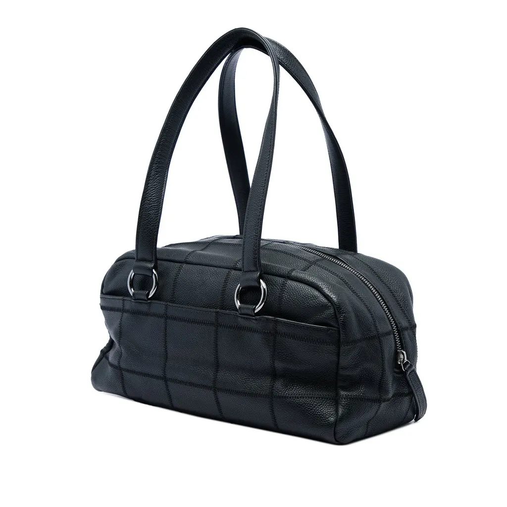 Chanel Chocolate Bar Caviar Shoulder Bag Black Leather Very good - Back View