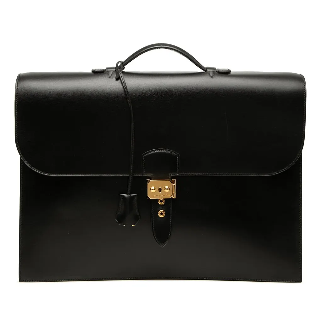 Hermès Box Calf Sac a Depeches 41 Black Leather Very good - Front View