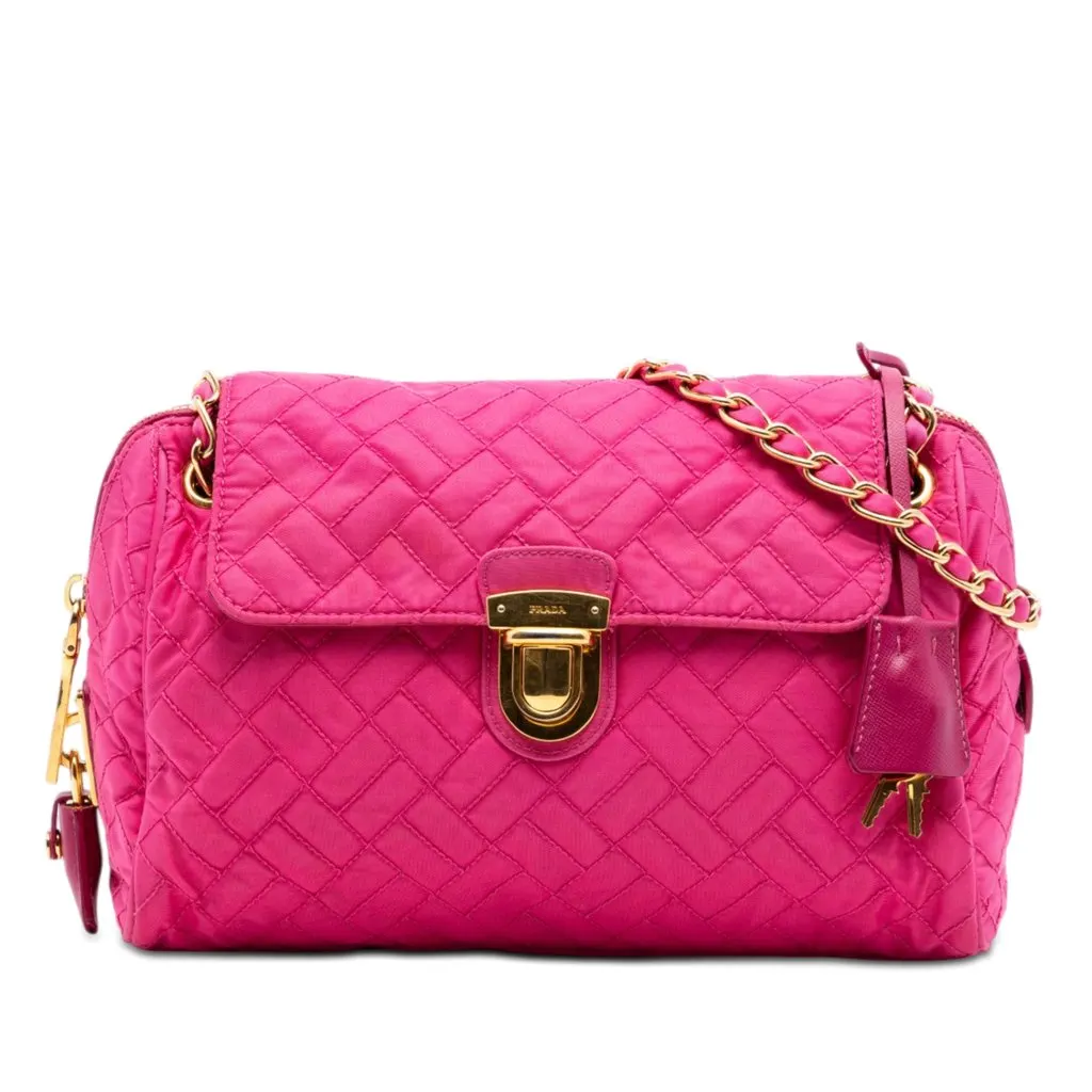 Prada Impuntu Tessuto Chain Crossbody Pink Very good - Front View