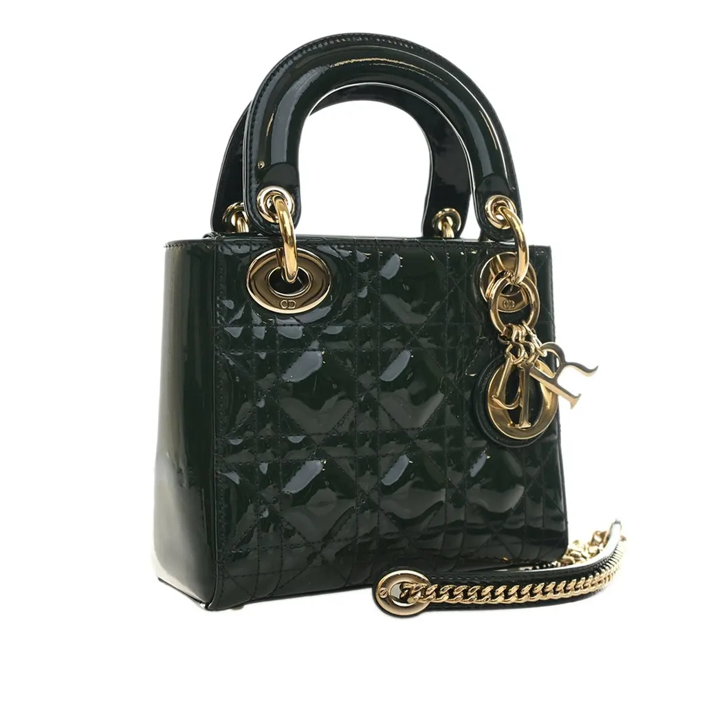 Dior Mini Patent Cannage Lady Dior Green Leather Very good - Inside View