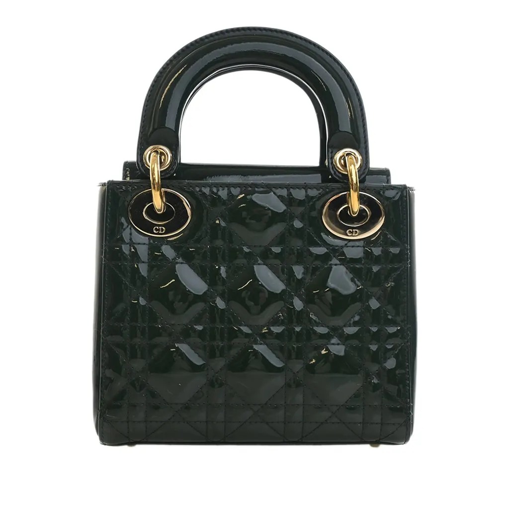 Dior Mini Patent Cannage Lady Dior Green Leather Very good - Model View