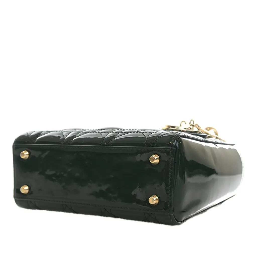 Dior Mini Patent Cannage Lady Dior Green Leather Very good - Box View