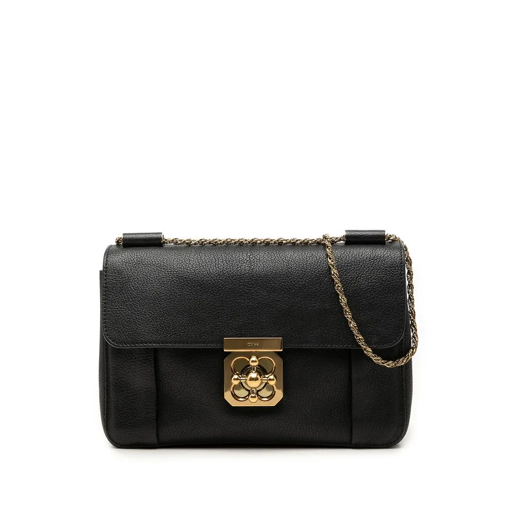 Chloé Medium Leather Elsie Crossbody Black Leather Good - Front View