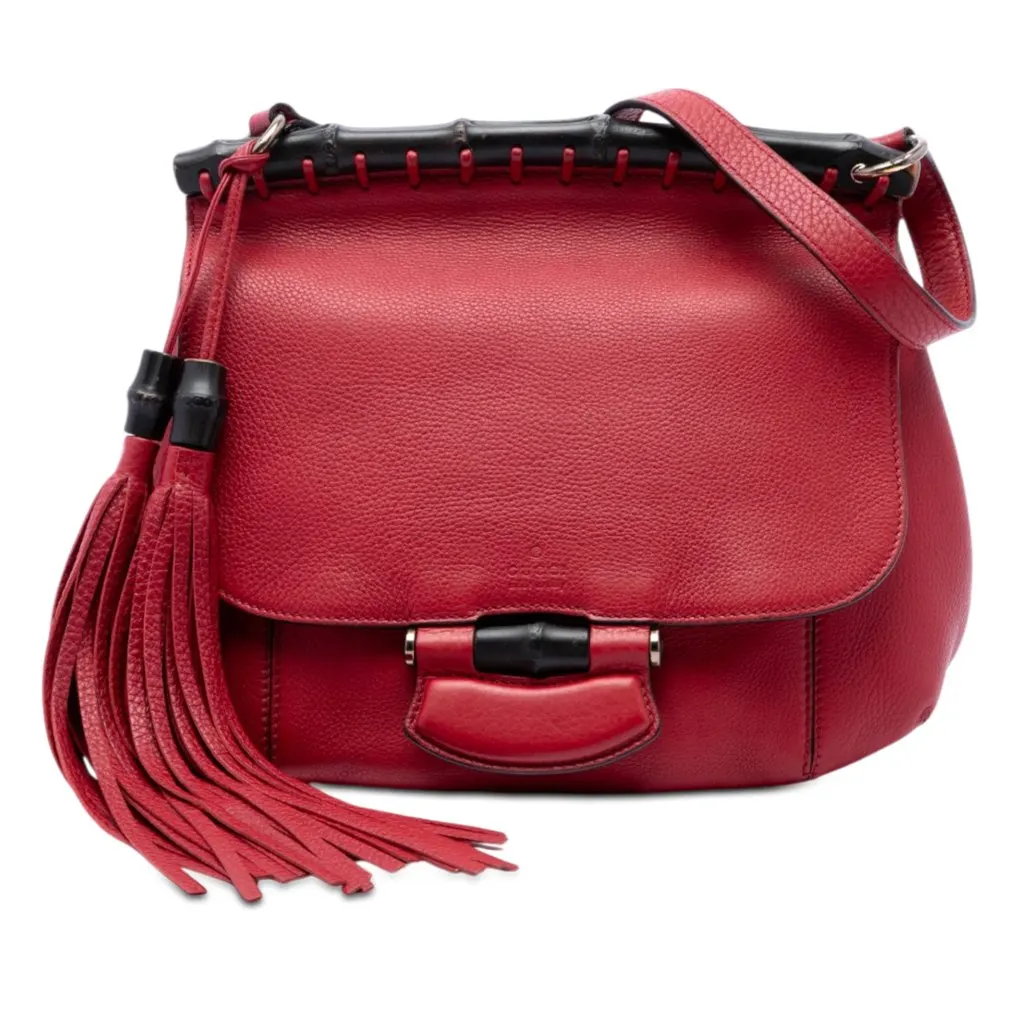 Gucci Medium Leather Bamboo Nouveau Fringe Crossbody Red Leather Very good - Front View