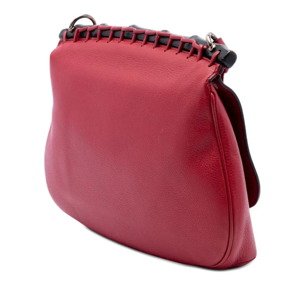 Gucci Medium Leather Bamboo Nouveau Fringe Crossbody Red Leather Very good - Back View