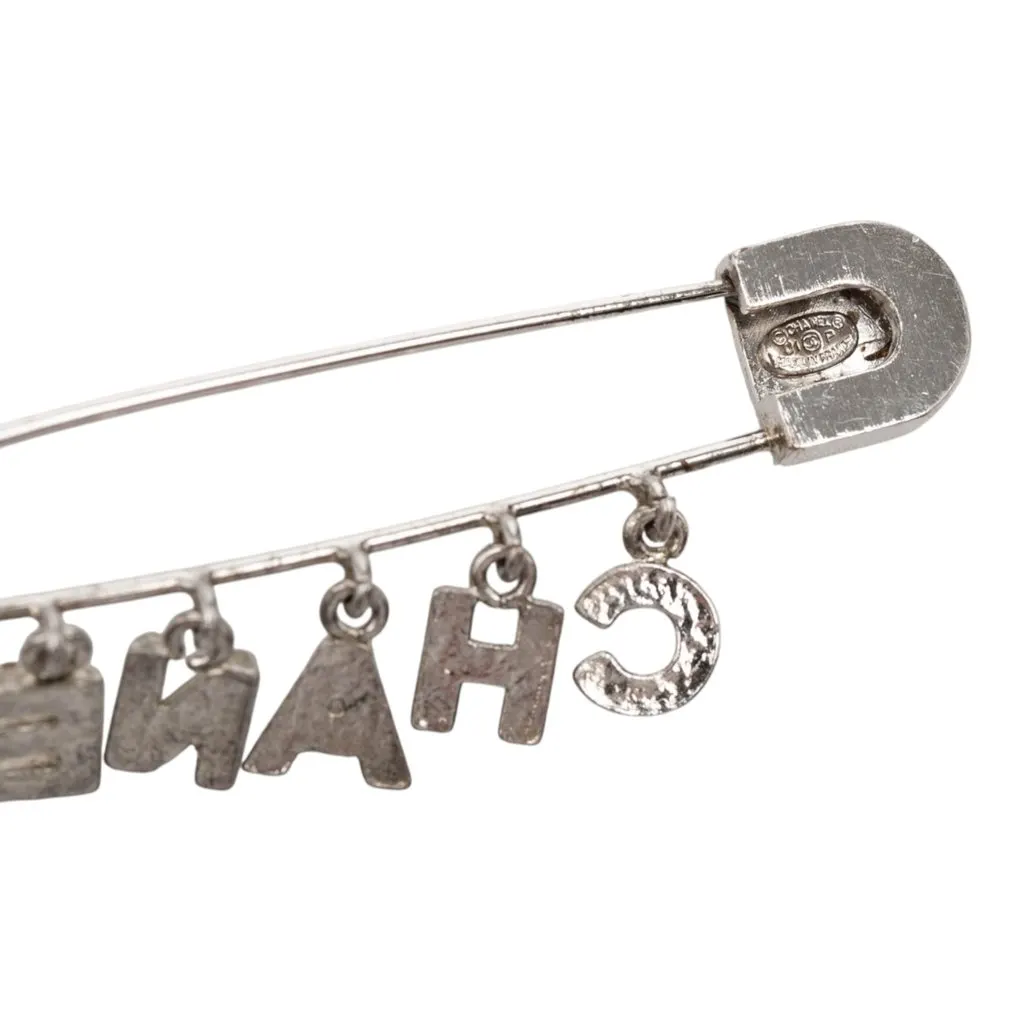 Chanel Brass and Strass Logo Letter Safety Pin Brooch Silver Metal Very good - Inside View