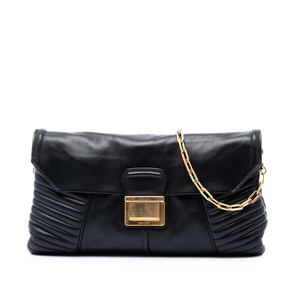 Miu Miu Matelasse Nappa Biker Crossbody Black Leather Very good - Front View