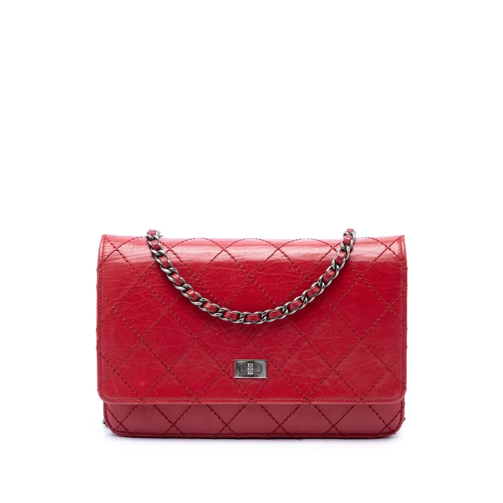 Chanel Quilted Aged Calfskin Reissue 2.55 Wallet on Chain Red Leather Very good - Front View