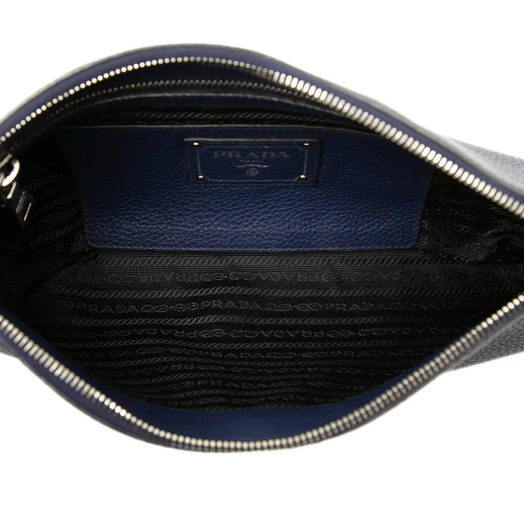 Prada Vitello Daino Clutch Blue Leather Very good - Model View