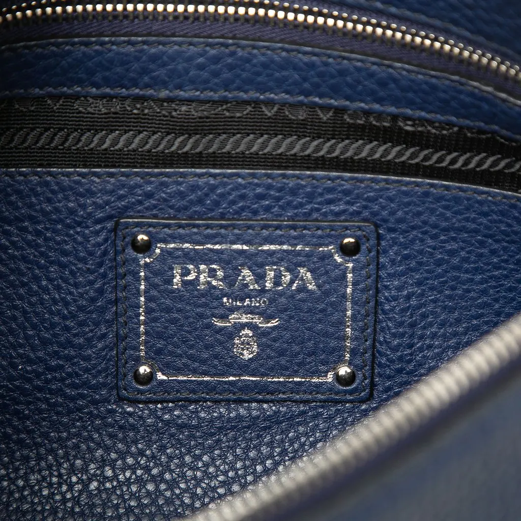 Prada Vitello Daino Clutch Blue Leather Very good - Box View