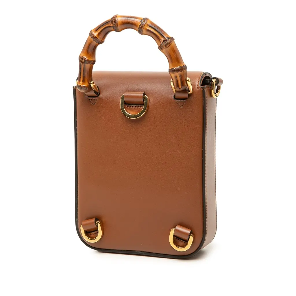 Gucci Mini Calfskin Bamboo Top Handle Bag Brown Leather Very good - Back View