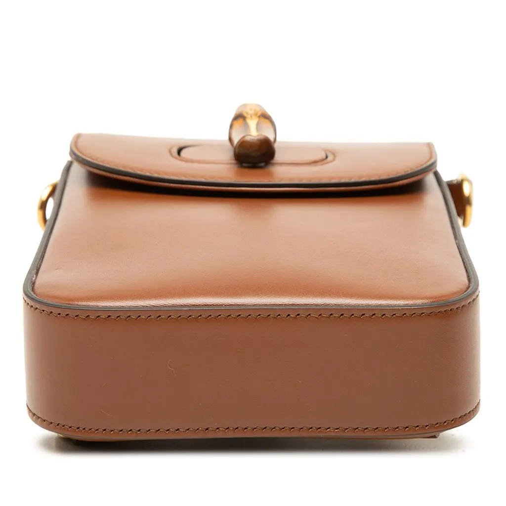 Gucci Mini Calfskin Bamboo Top Handle Bag Brown Leather Very good - Inside View