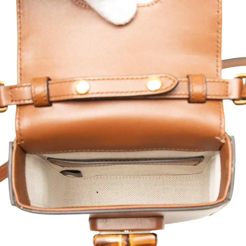 Gucci Mini Calfskin Bamboo Top Handle Bag Brown Leather Very good - Model View