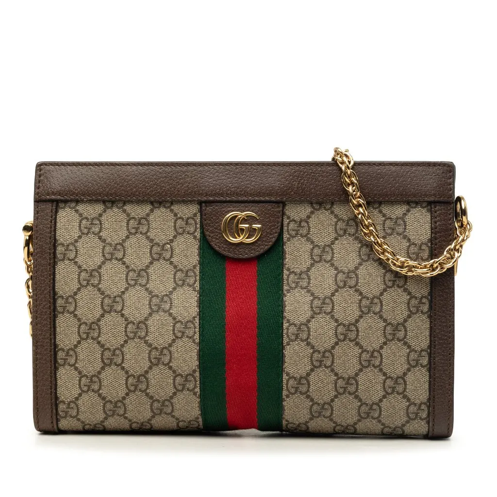 Gucci Small GG Supreme Web Ophidia Chain Crossbody Beige Very good - Front View