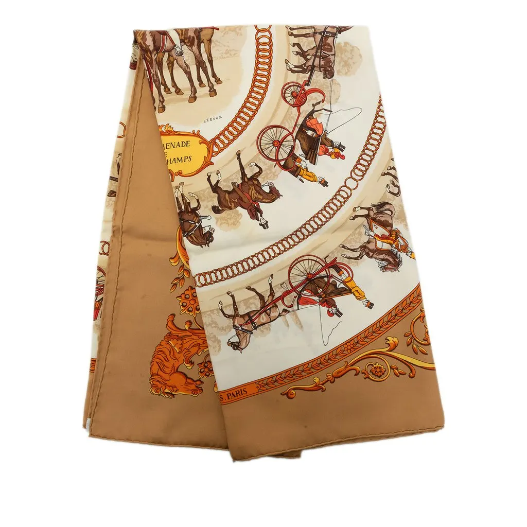 Hermès La Promenade de Longchamps Silk Scarf 90 White Silk Very good - Front View