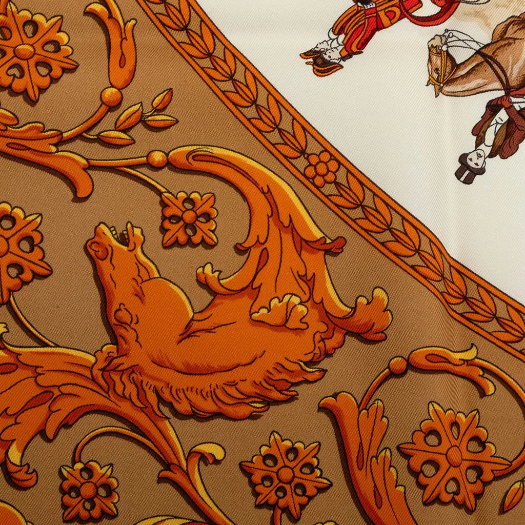 Hermès La Promenade de Longchamps Silk Scarf 90 White Silk Very good - Inside View