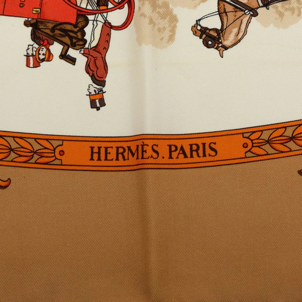 Hermès La Promenade de Longchamps Silk Scarf 90 White Silk Very good - Box View