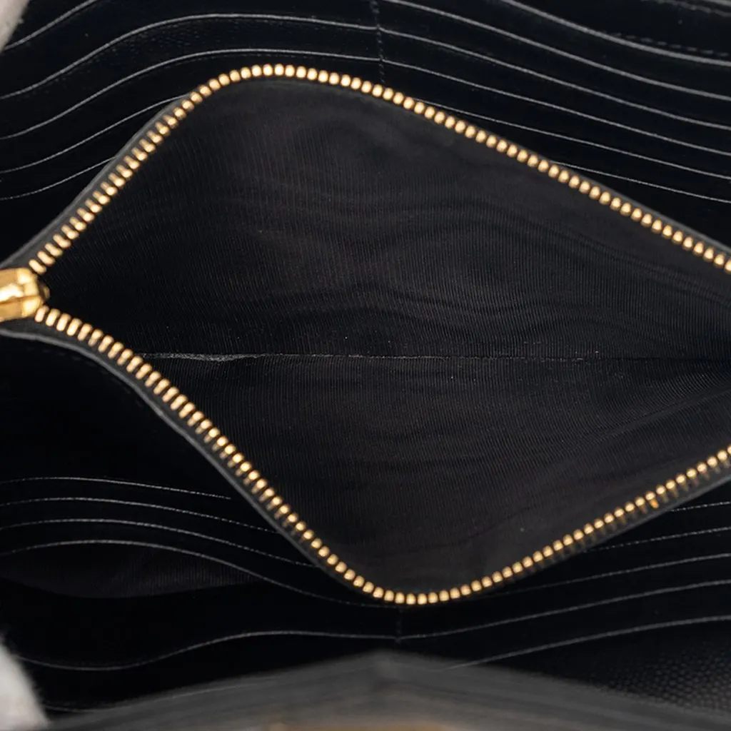 Saint Laurent Grain De Poudre Chevron Cassandre Envelope Chain Wallet Black Leather Good - Model View