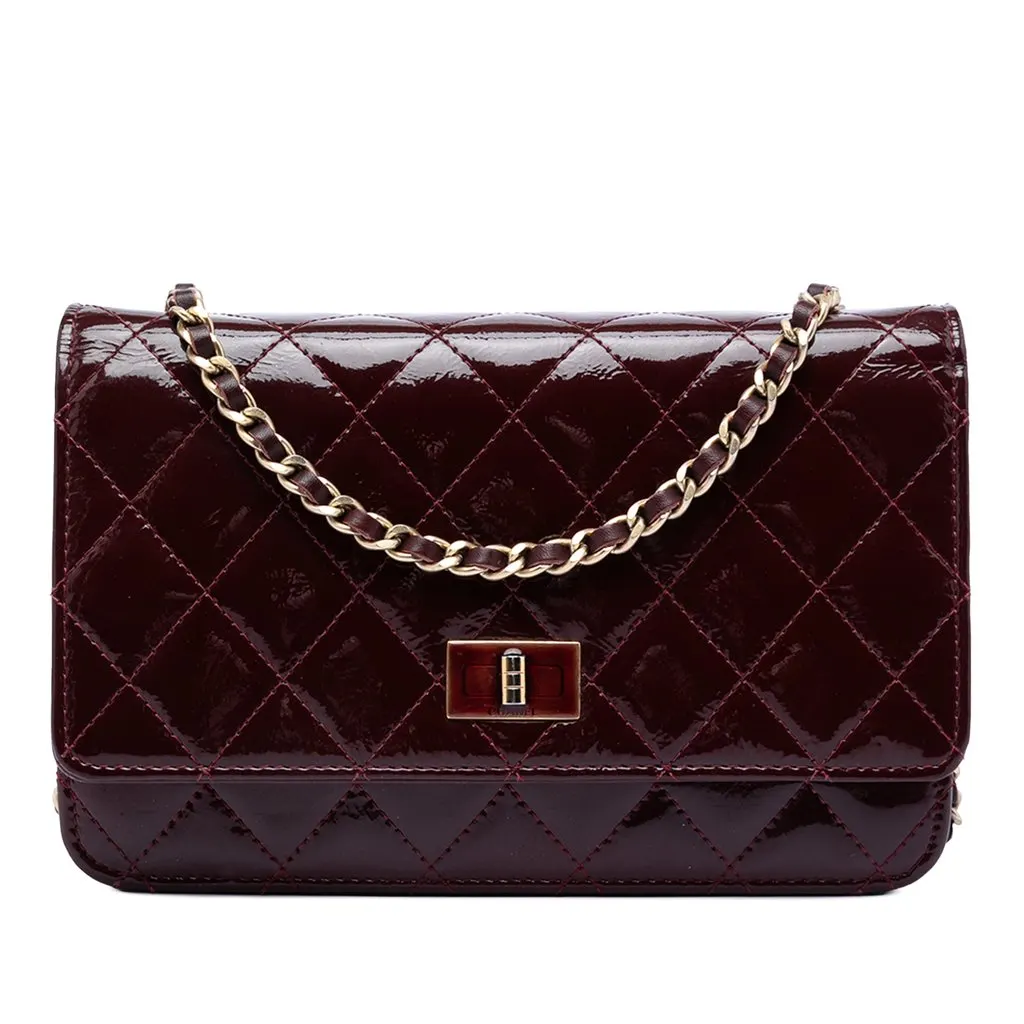 Chanel Quilted Patent Reissue 2.55 Wallet On Chain Red Leather Very good - Front View