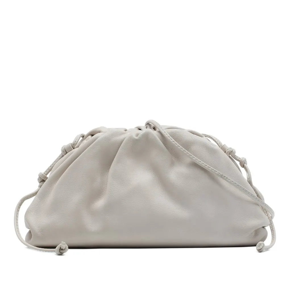 Bottega Veneta Lambskin The Mini Pouch Crossbody White Leather Very good - Front View