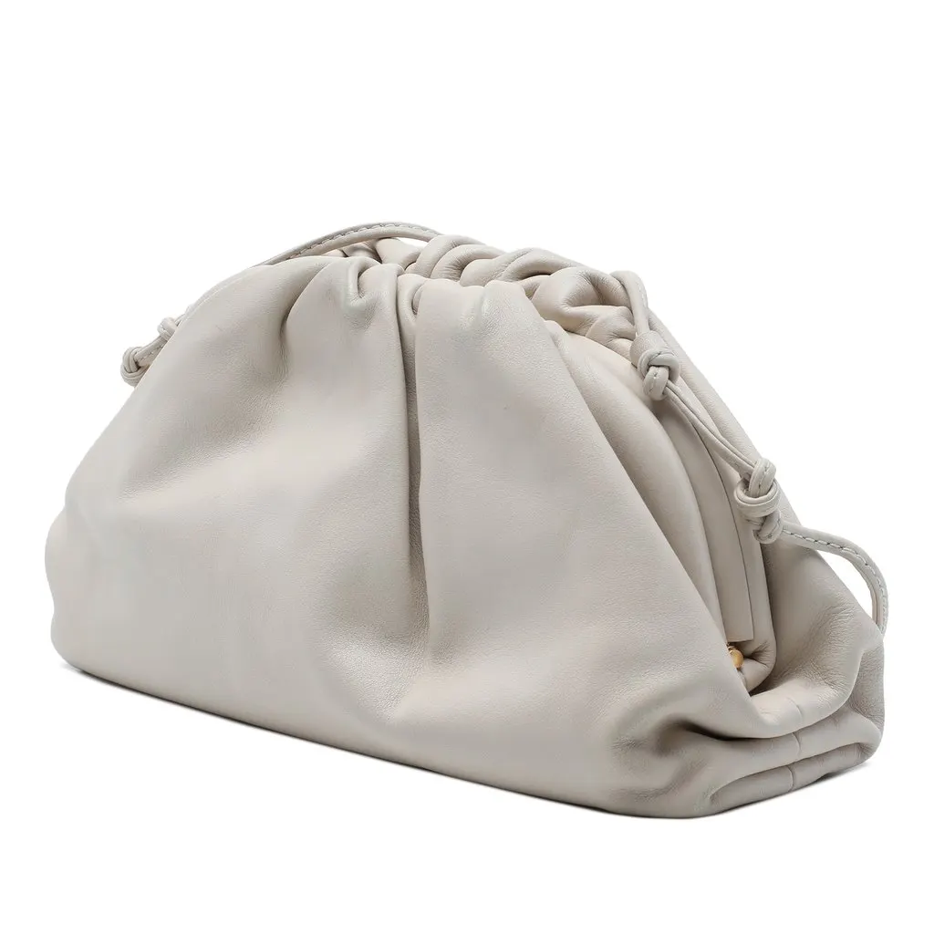 Bottega Veneta Lambskin The Mini Pouch Crossbody White Leather Very good - Back View