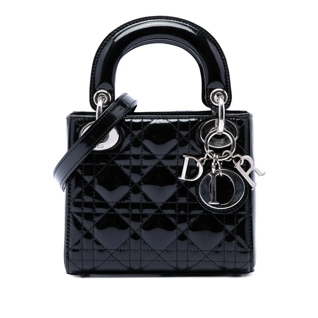 Dior Mini Patent Cannage Lady Dior Black Leather Very good - Front View