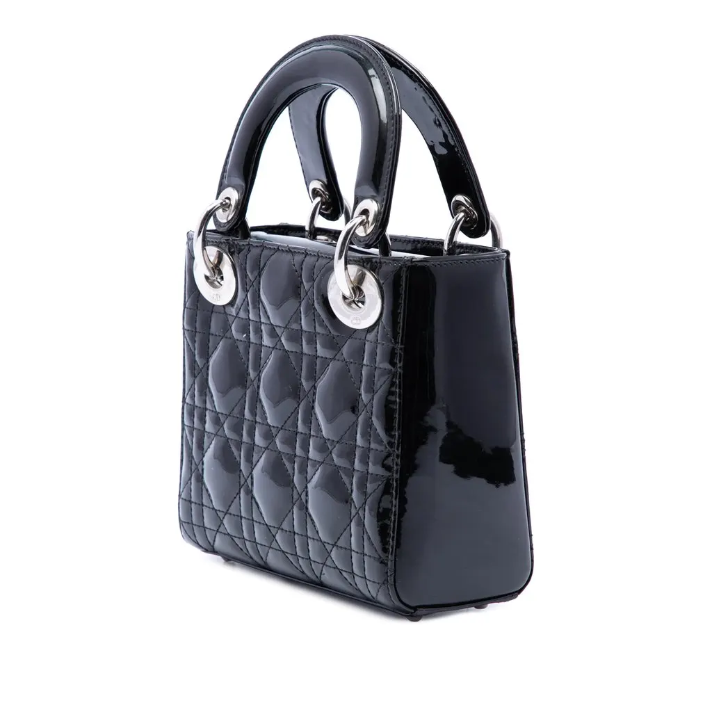 Dior Mini Patent Cannage Lady Dior Black Leather Very good - Back View