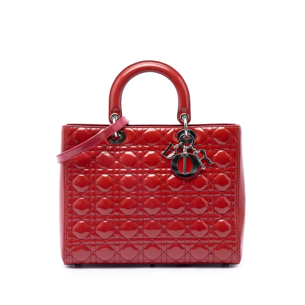 Dior Large Patent Cannage Lady Dior Pink Leather Very good - Front View
