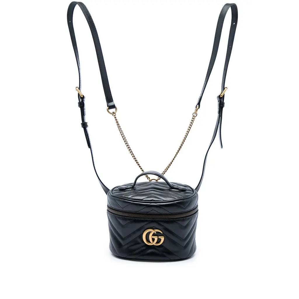 Gucci Mini GG Marmont Matelasse Calfskin Round Backpack Black Leather Very good - Front View