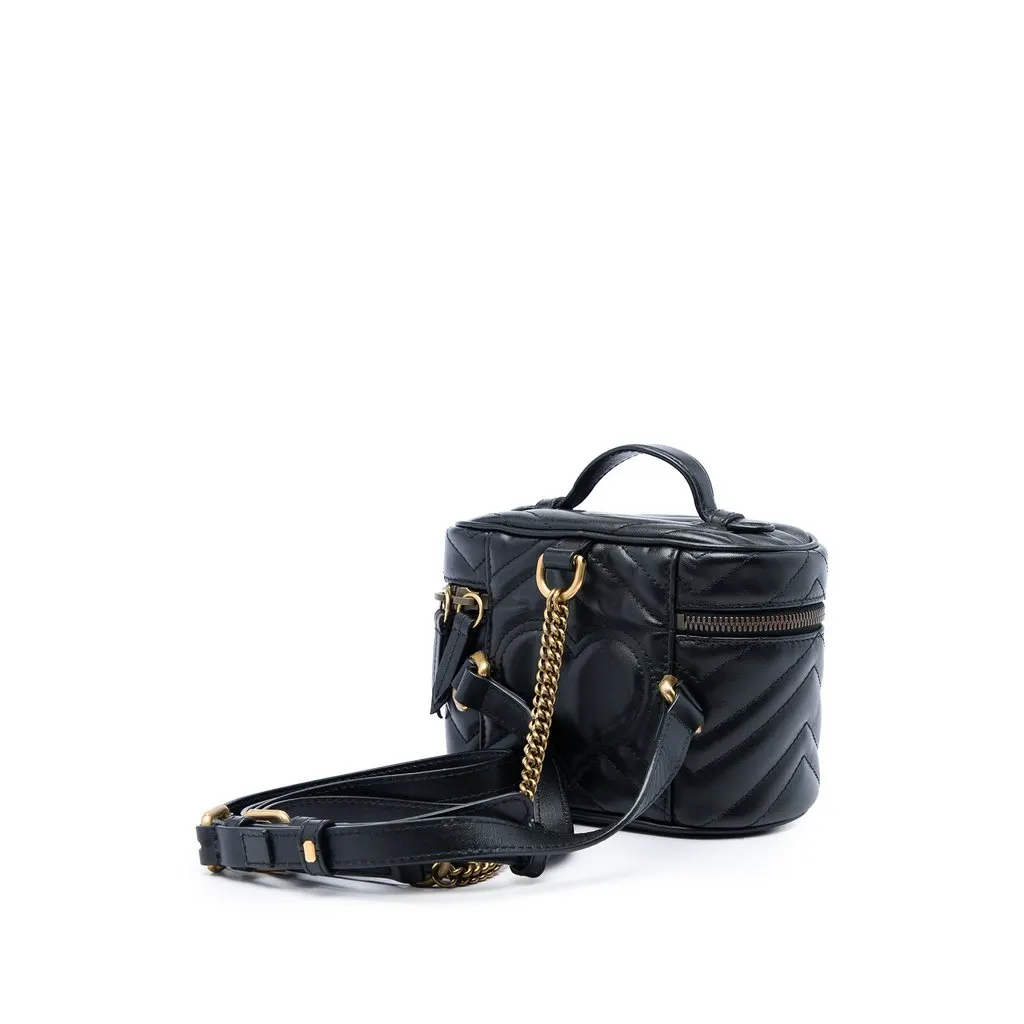 Gucci Mini GG Marmont Matelasse Calfskin Round Backpack Black Leather Very good - Back View