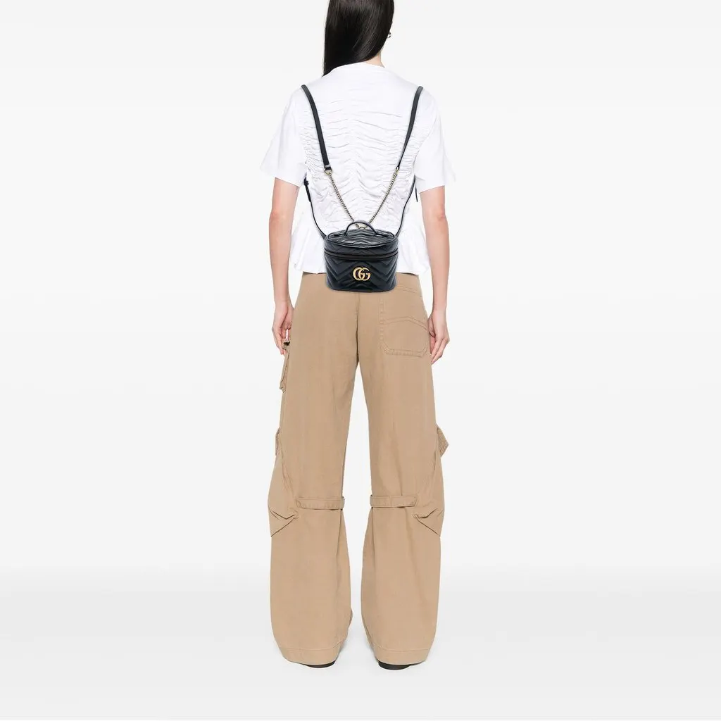 Gucci Mini GG Marmont Matelasse Calfskin Round Backpack Black Leather Very good - Box View