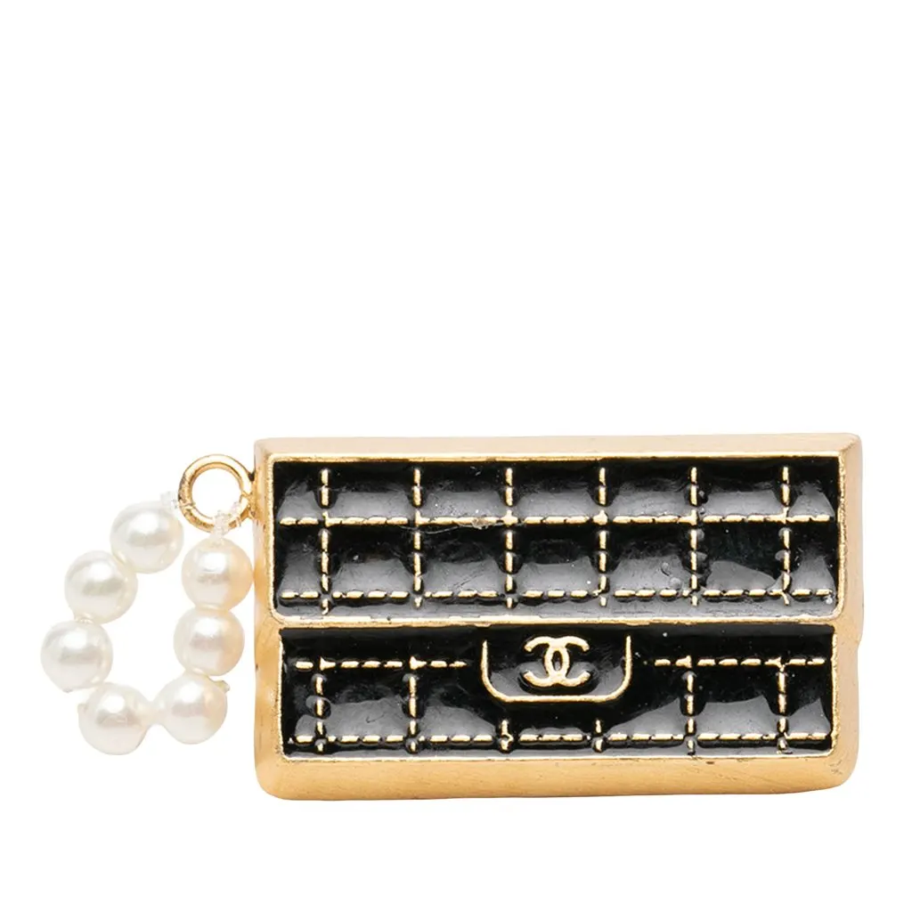 Chanel CC Gold Plated Choco Bar Enamel and Faux Pearl Flap Bag Brooch