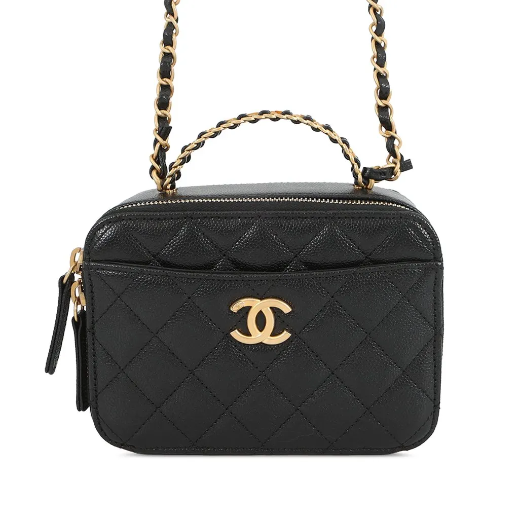 Chanel Mini Quilted Caviar Pick Me Up Vanity Case Black Leather Very good - Front View