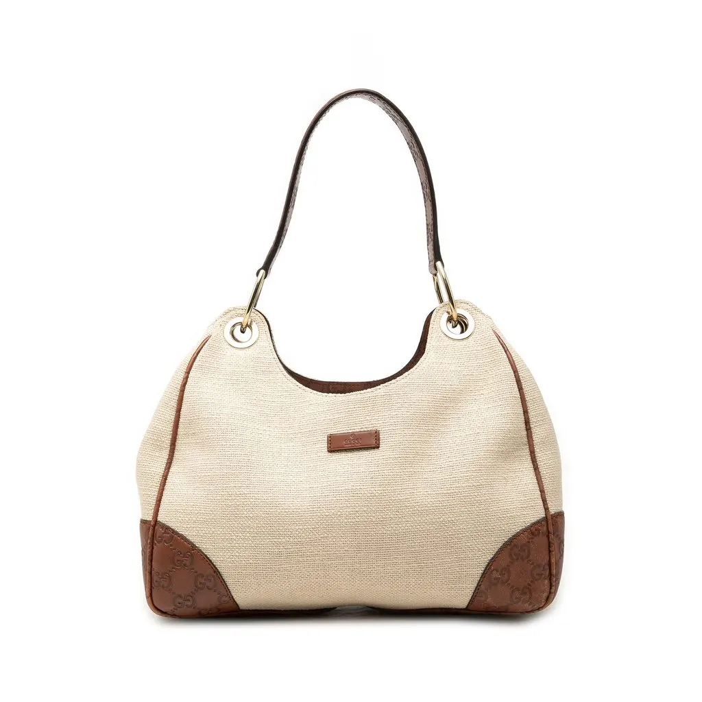 Gucci Guccissima Trimmed Canvas Colbert Shoulder Bag Beige Very good - Front View