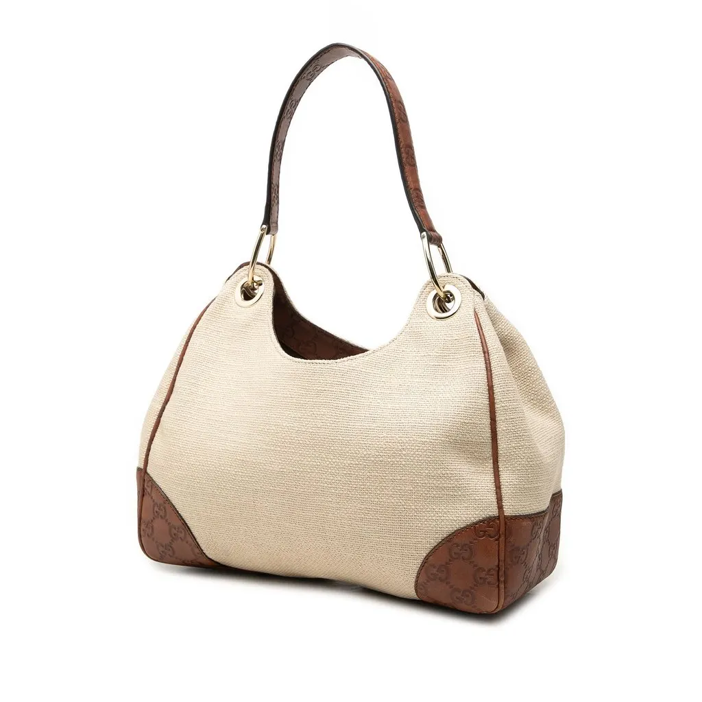 Gucci Guccissima Trimmed Canvas Colbert Shoulder Bag Beige Very good - Back View