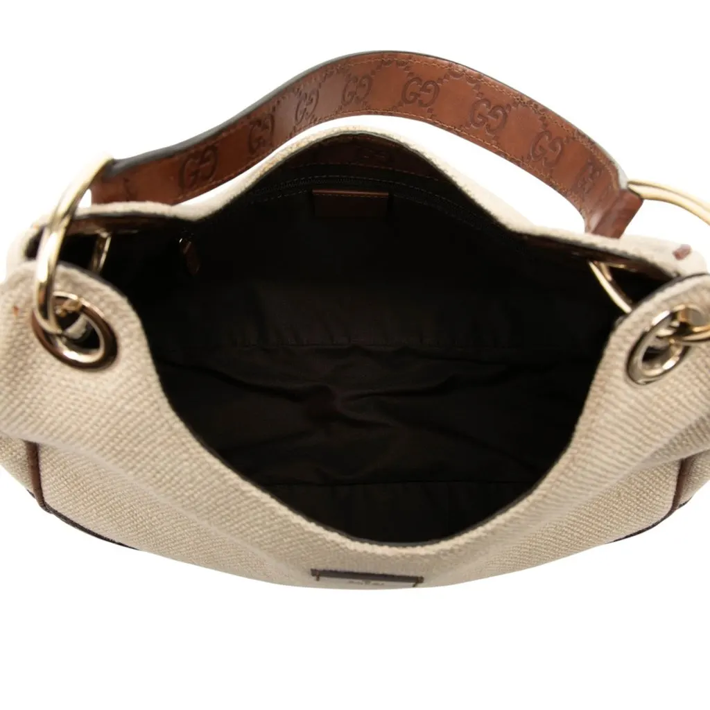 Gucci Guccissima Trimmed Canvas Colbert Shoulder Bag Beige Very good - Model View