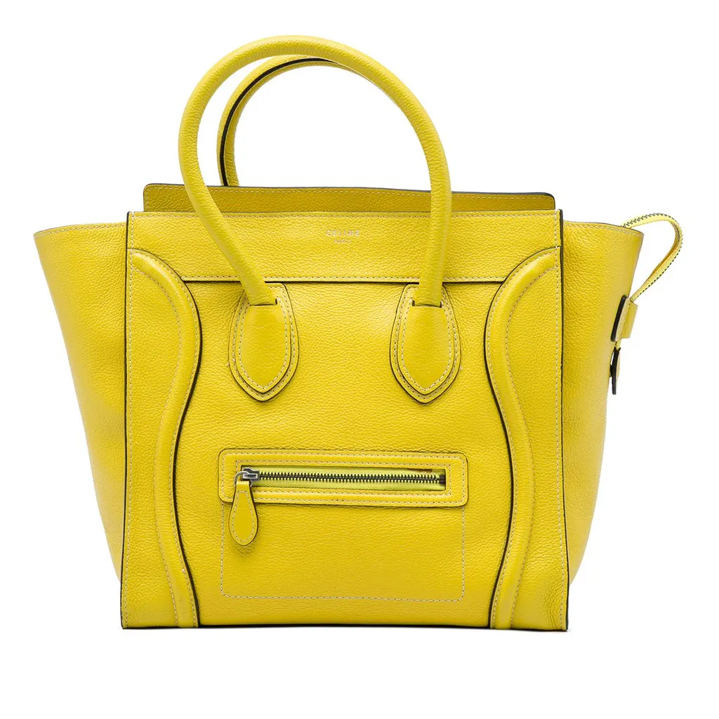 Celine Mini Calfskin Luggage Tote Yellow Leather Very good - Front View