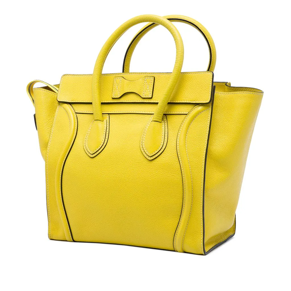 Celine Mini Calfskin Luggage Tote Yellow Leather Very good - Back View