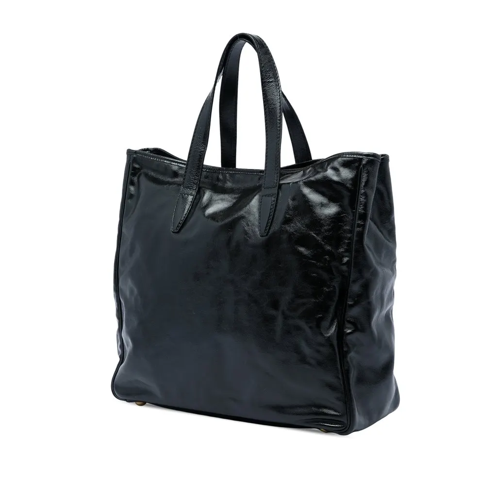 Saint Laurent Large Textured Patent Y Mail Tote Black Leather Very good - Back View