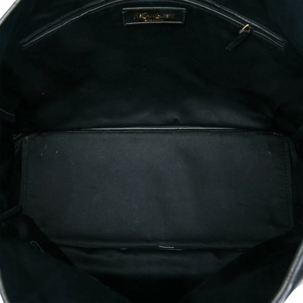 Saint Laurent Large Textured Patent Y Mail Tote Black Leather Very good - Model View
